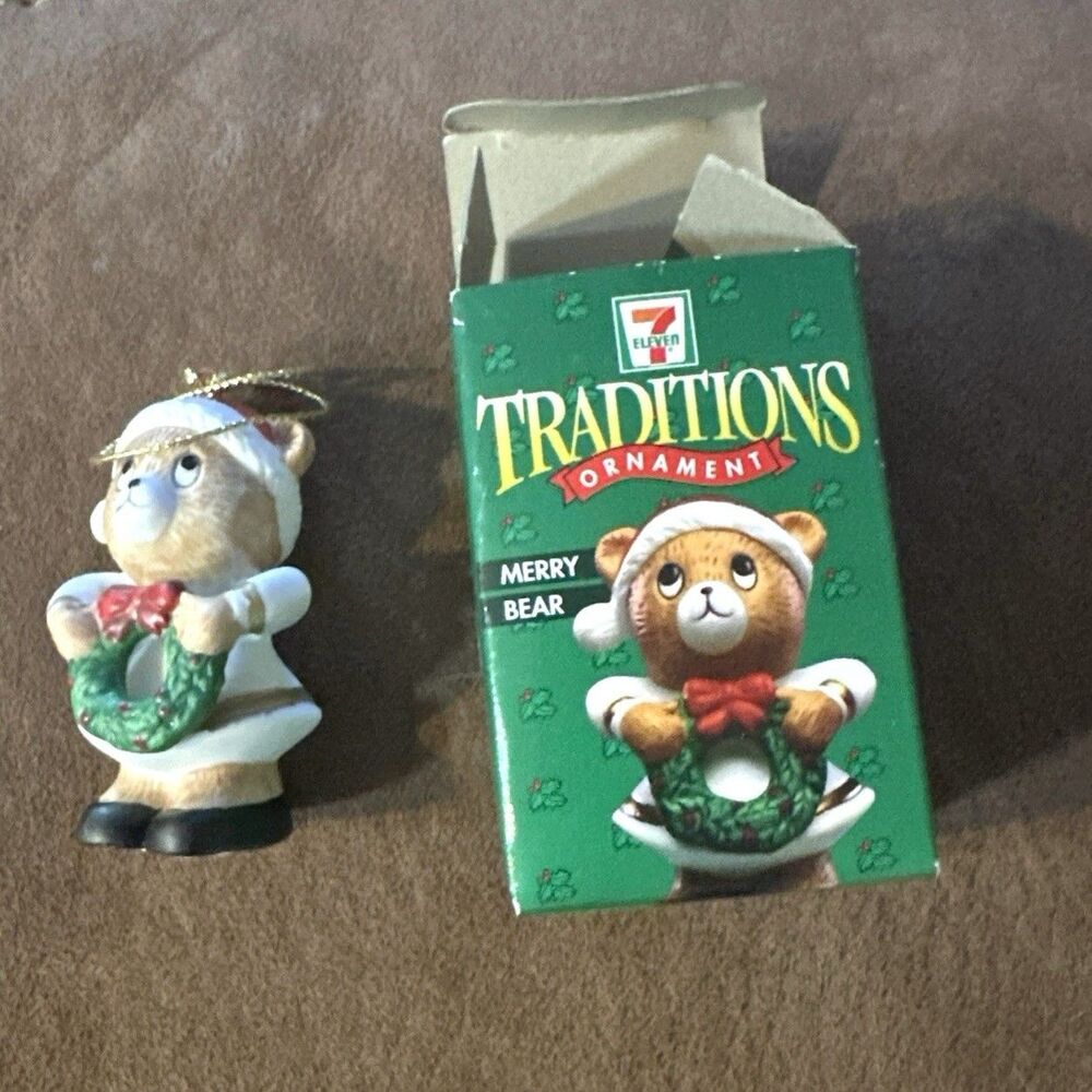 VTG 7 Eleven Citgo 1997 Traditions Hanging Ornament Merry Bear 2.5 In Box